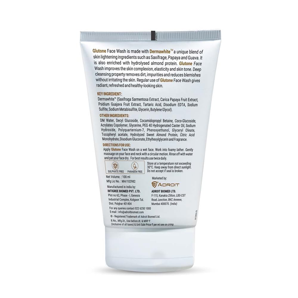 Glutone Face Wash| Glow & Radiance Face Wash| With Saxifrage, Papaya & Guava Extract| Enriched Hydrolyzed Almond Protein| Sugar-Based Formula| 100ml