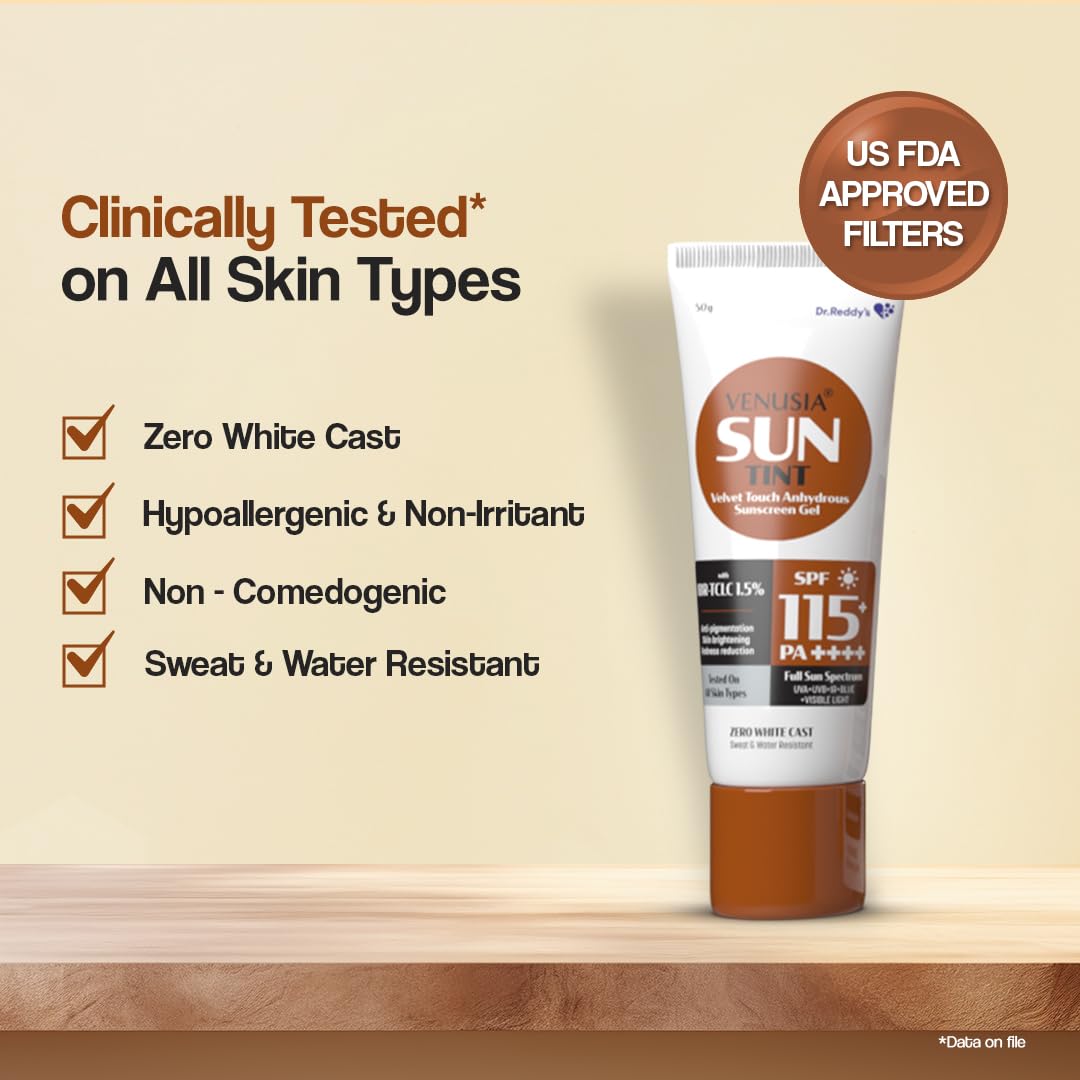 Venusia Sun Tint SPF 115 | First Sunscreen with the Highest SPF|Matte-finish|Full Spectrum 12-Hour Protection|Reduces Pigmentation|Zero White Cast|Hypoallergenic and Paraben-free|50g