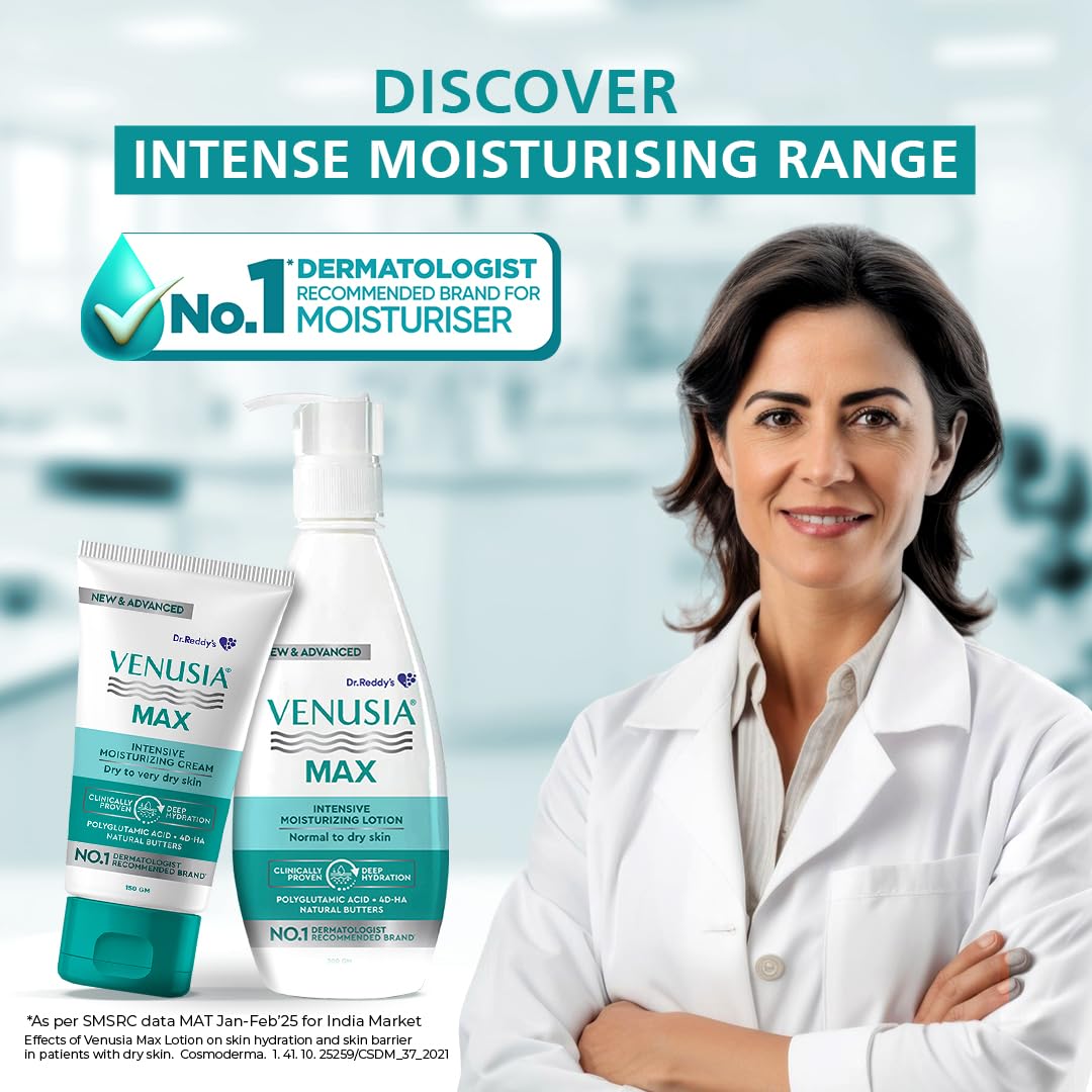 Venusia Max Intensive Moisturizing Lotion for Normal to Dry skin | Advanced formula with 4D Hyaluronic Acid , Cocoa Butter, Shea Butter, Aloe Butter, Mango Butter I Multi Layer & Deepest Hydration I Dermatologist Recommended