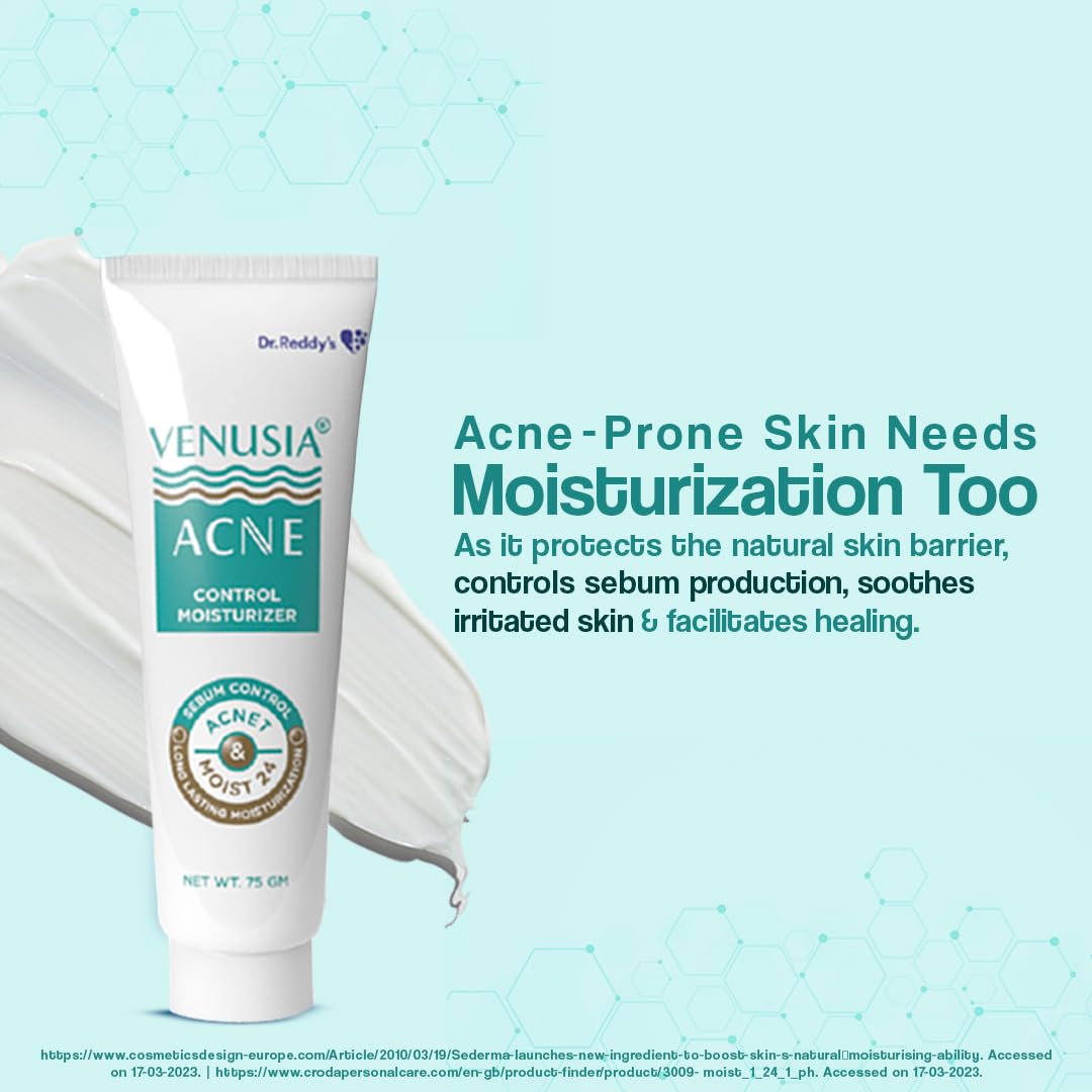 Venusia Acne Control Moisturizer | Pore Minimising & Hydrating | For Oily Skin | Lightens Scars, Reduces Visibility of Pores | Non-comedogenic | 75gm ( Pack of 2 )