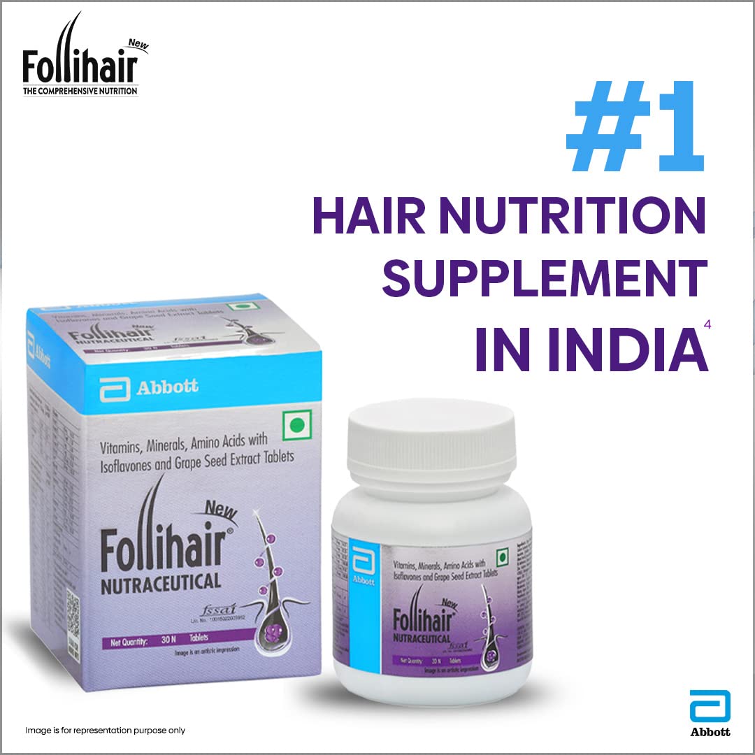 Follihair New By Abbott Helps Nourish & Strengthen Hair Follicles Tablet, Amino Acids, Vitamins, Minerals & Natural Extracts Twin Pack (30 X 2), 1 count, 30 capsules