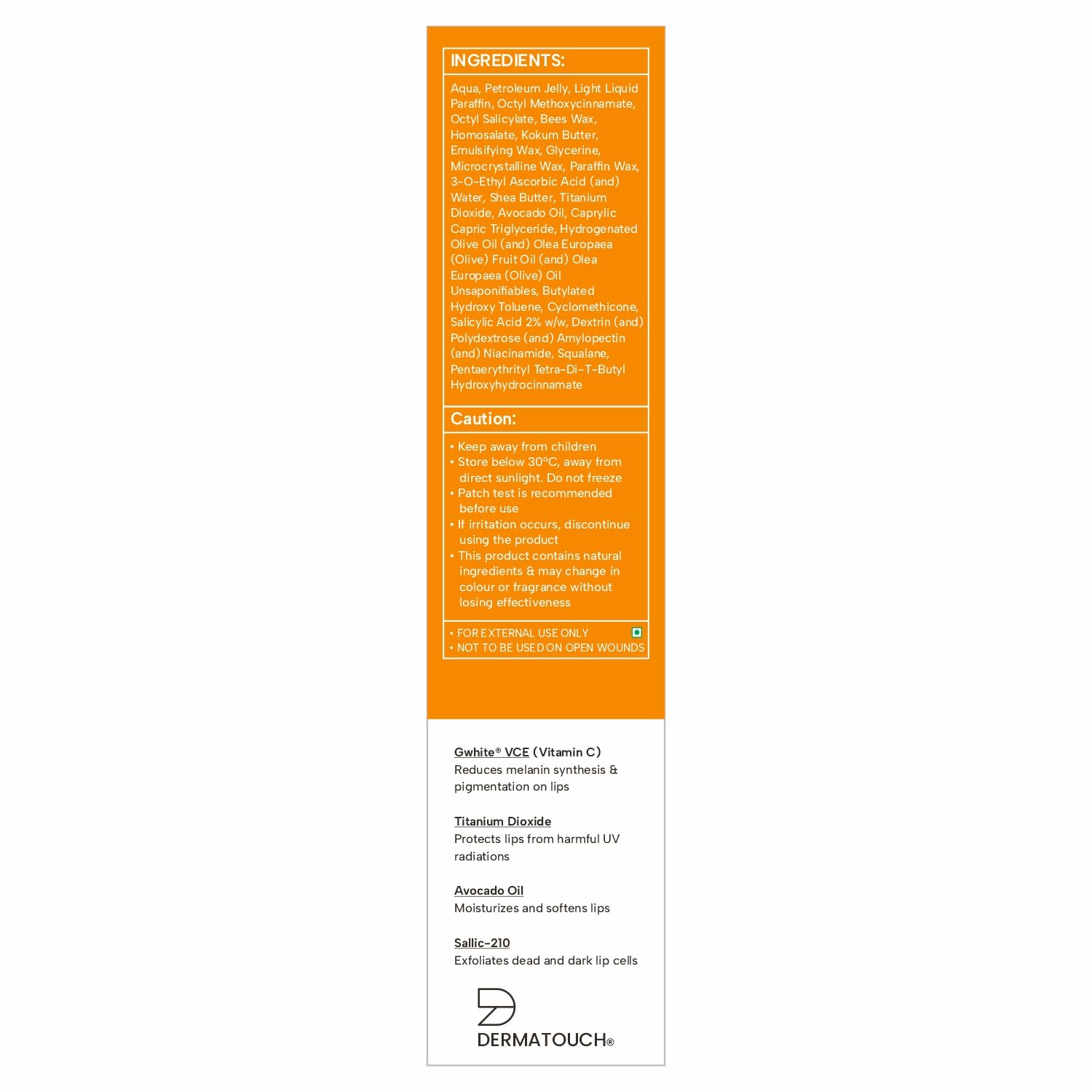 DERMATOUCH Vitamin C 1% Lip Balm | Brightening Lip Balm | SPF 30+ | 12g