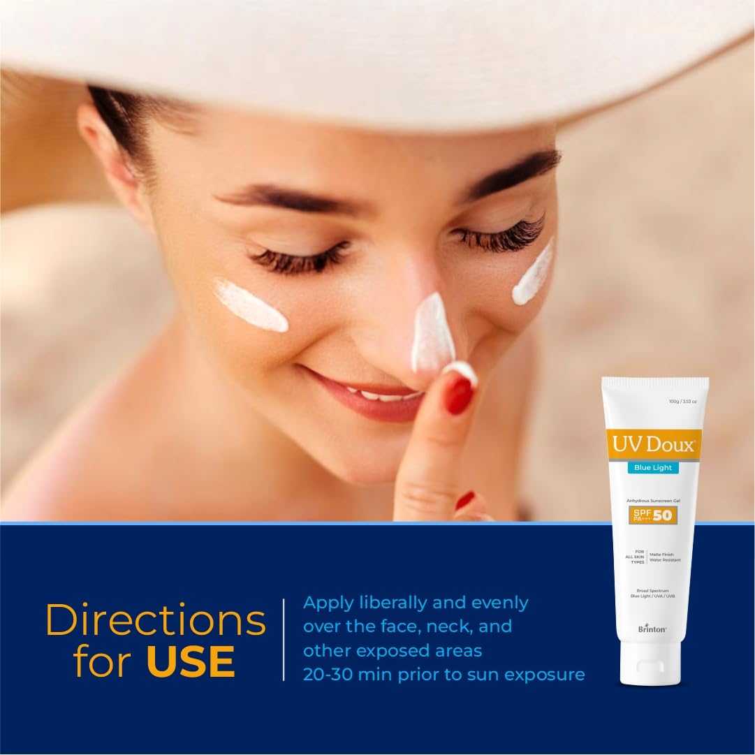 UV Doux Blue Light Tinted Sunscreen Gel SPF 50 PA+++ Broad Spectrum | UVA/UVB Protection | Matte Finish with Sweat & Water Resistant For Men & Women | Dermatologist Approved, 50gm