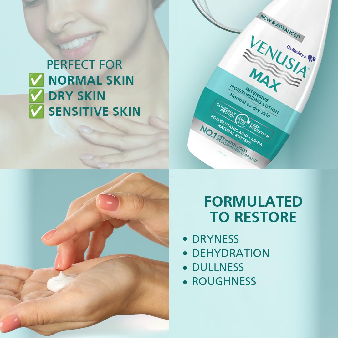 Venusia Max Intensive Moisturizing Lotion for Normal to Dry skin | Advanced formula with 4D Hyaluronic Acid , Cocoa Butter, Shea Butter, Aloe Butter, Mango Butter I Multi Layer & Deepest Hydration I Dermatologist Recommended