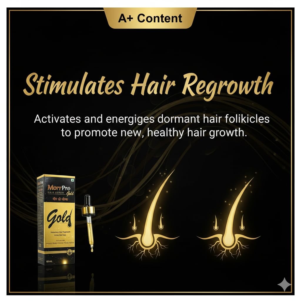 Morr- Pro Gold Hair Serum | Enriched With Hairgenyl, Baicapil, Redensyl, Procapil & Kerarice | Designed To Strengthen Hair Roots, Reduce Hair Fall, and promote Healthy Hair | Suitable For All Hair Types -(60ml)