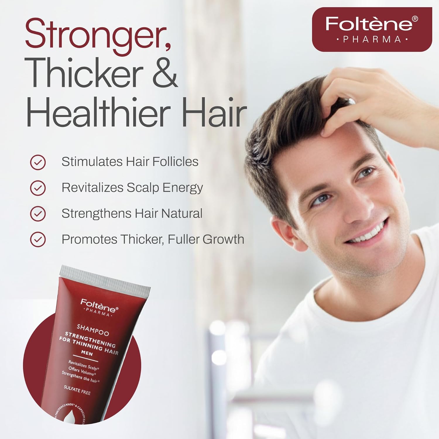 Foltene Hair Thickening Shampoo for Men 200 ml – Strengthening Formula to Reduce Thinning, Boost Volume & Enhance Hair Health - Thickening, Silicone & Sulfate-Free Solution for Fuller Strands
