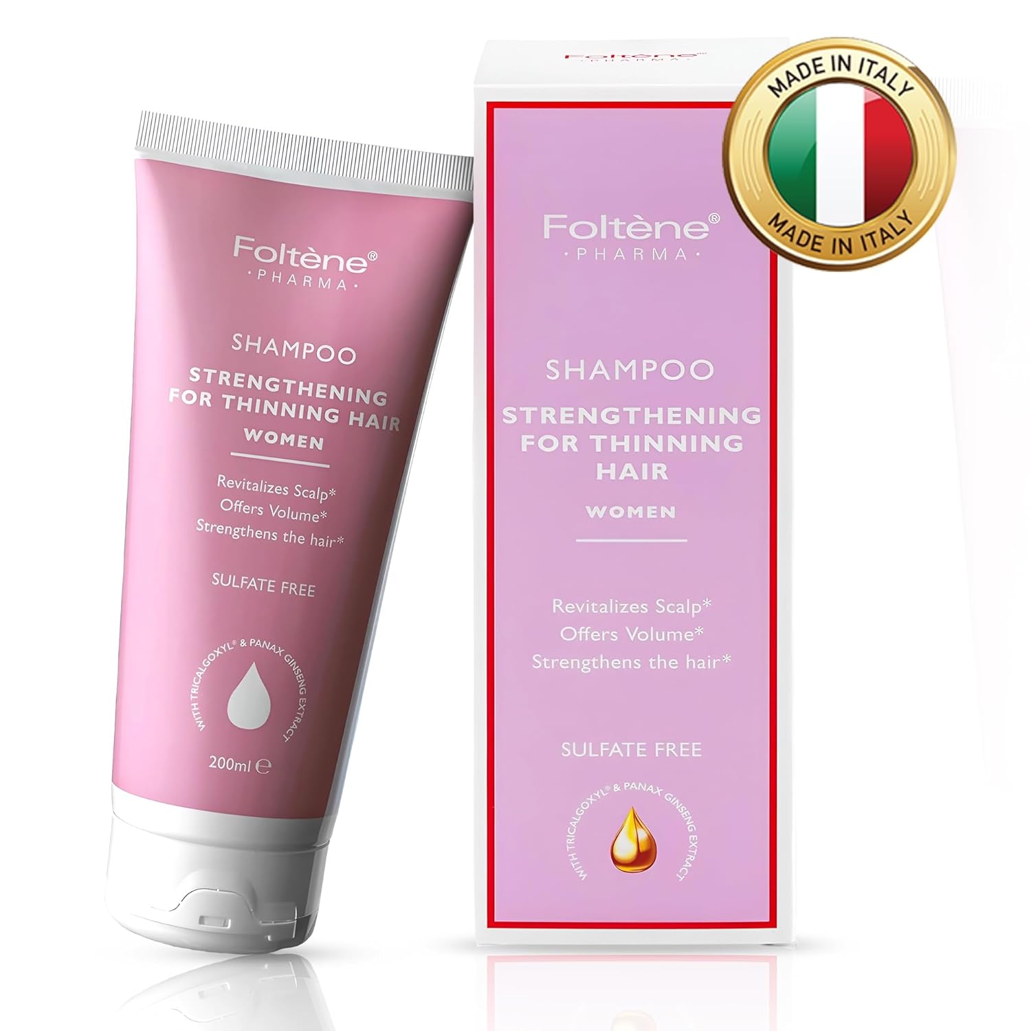 Foltene Strengthening Shampoo for Women – Reduces Thinning, Boosts Volume, and Enhances Hair Health – Silicone & Sulfate-Free Hair Thickening Shampoo for Fuller Strands, 200 ml