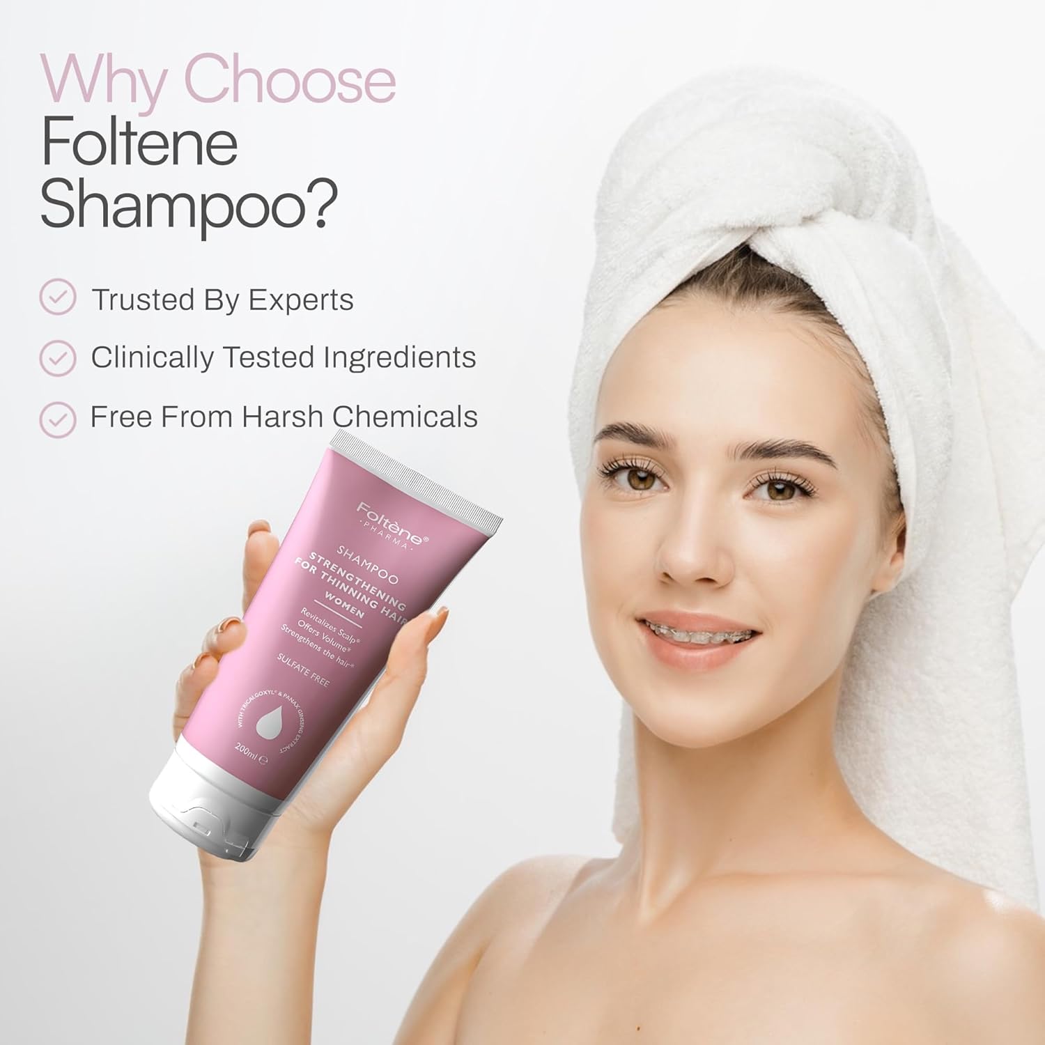 Foltene Strengthening Shampoo for Women – Reduces Thinning, Boosts Volume, and Enhances Hair Health – Silicone & Sulfate-Free Hair Thickening Shampoo for Fuller Strands, 200 ml