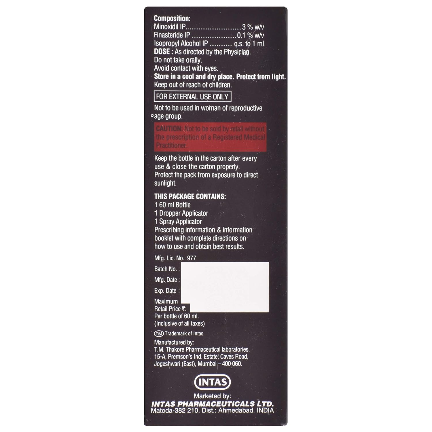 Morr F 3% - Bottle of 60 ml Solution with Minoxidil and Finasteride