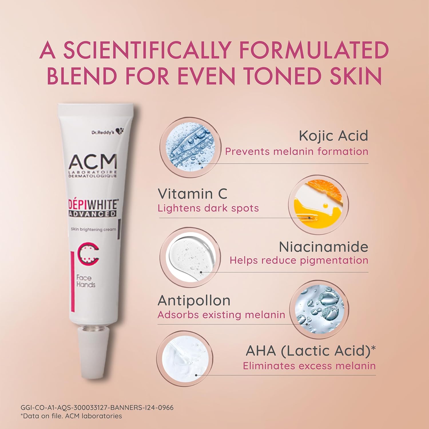 Depiwhite Dr Reddy's Advanced Cream for Bright & Even-toned Skin|Anti-Pigmentation| Removes Dark Spots|Glow Boost- Visible Brightness in 2 weeks|Kojic Acid Vitamin C|Dermatologist Recommended|15 ml