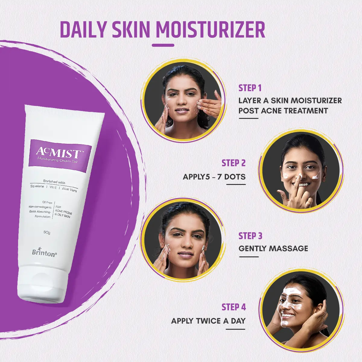 AcMist Face Moisturizing Cream Gel for Acne Prone & Oily Skin | Enriched with Vitamin E, Aloe Vera & Squalane | Oil-free, Non Comedogenic & Quick Absorbing Formulation | For All Skin Types