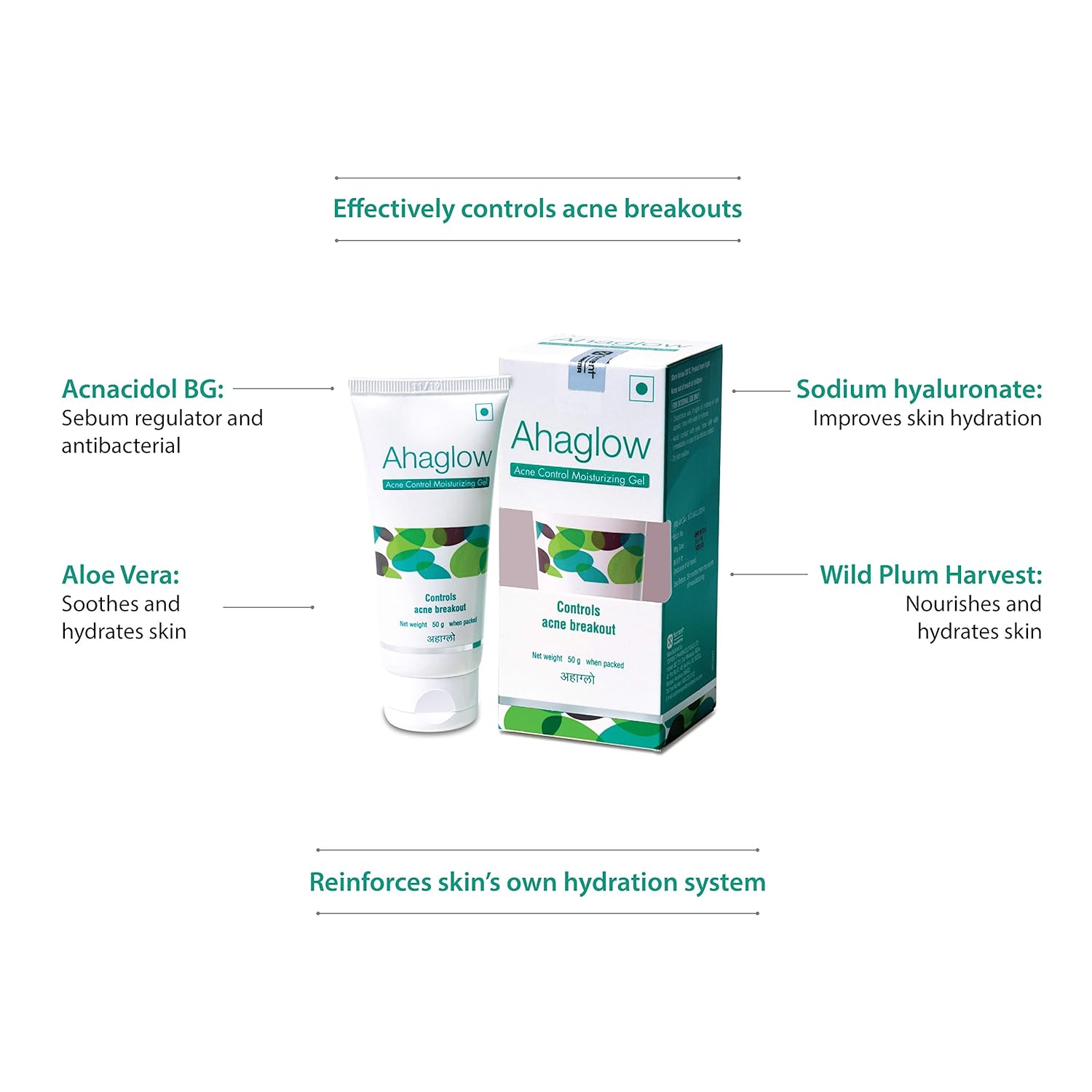 Ahaglow Acne Control Moisturizing Gel, Effectively Control Acne Breakouts, 50g