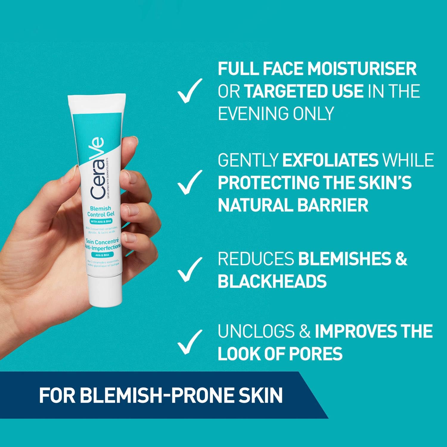 CeraVe Blemish Control Gel with 2% Salicylic Acid and Niacinamide, Treats Blemish-Prone Skin By Reducing Acne and Blackheads. Acne Spot Treatment Gel Minimises Pores & Prevents Breakouts, 40ml