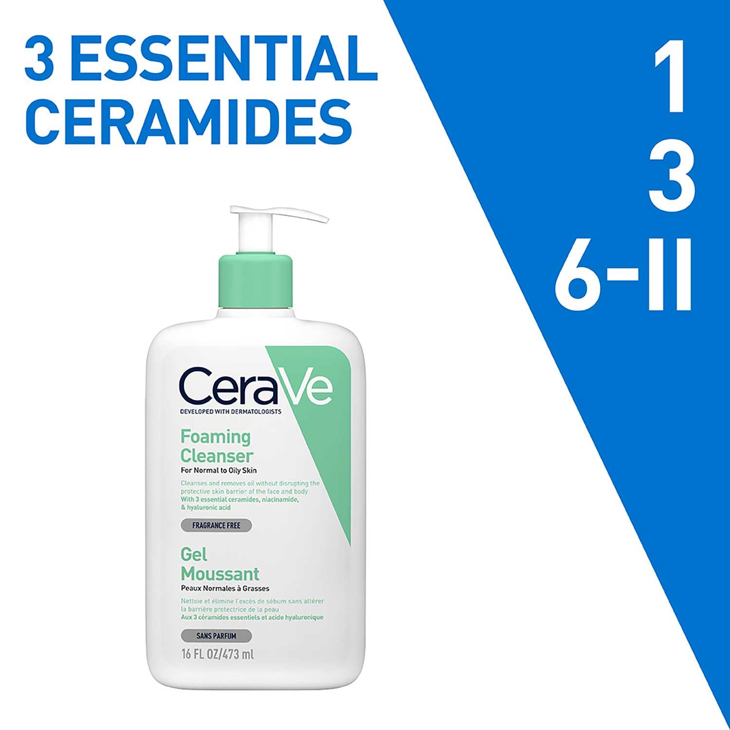 CeraVe Foaming Cleanser For Normal To Oily Skin - Dermatologist-Developed Facewash | Non-Comedogenic And Fragrance-Free Cleansers For Acne-Prone Skin