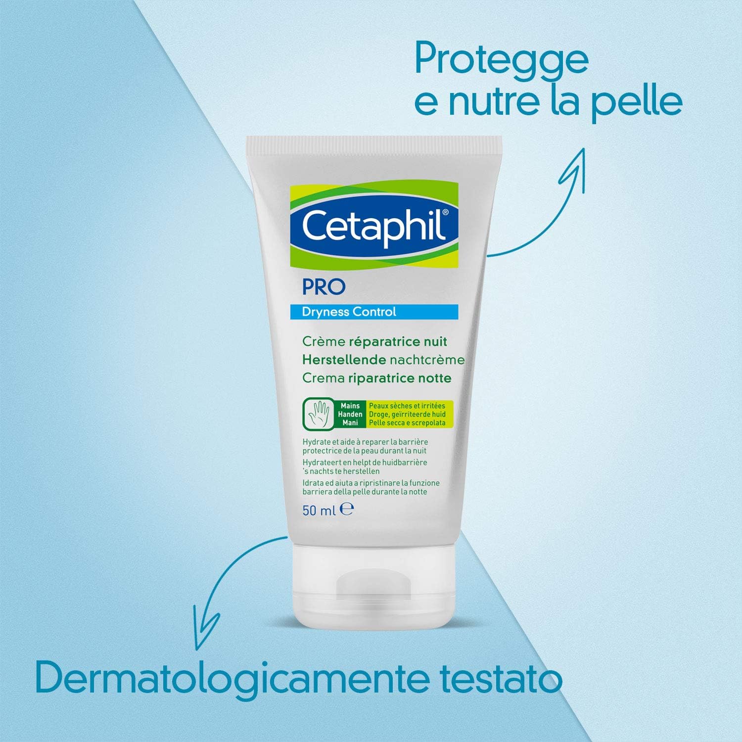 Cetaphil Pro Dryness Control Night Repair Hand Cream, Protection & Hydration for Dry, Cracked Skin, Fragrance Free, 50 ml