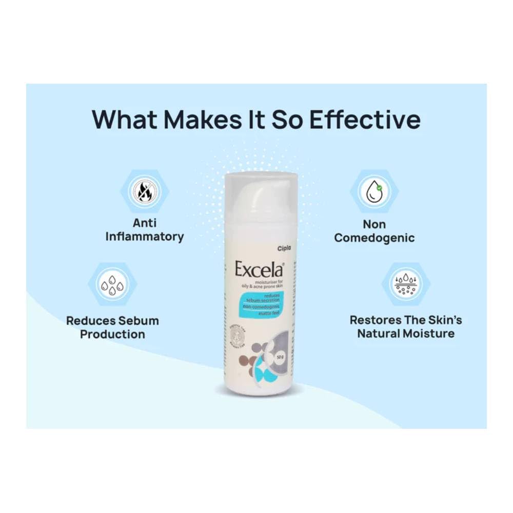 Excela Moisturiser | Oily & Acne Prone Skin | Reduces Sebum Secretion | 50g
