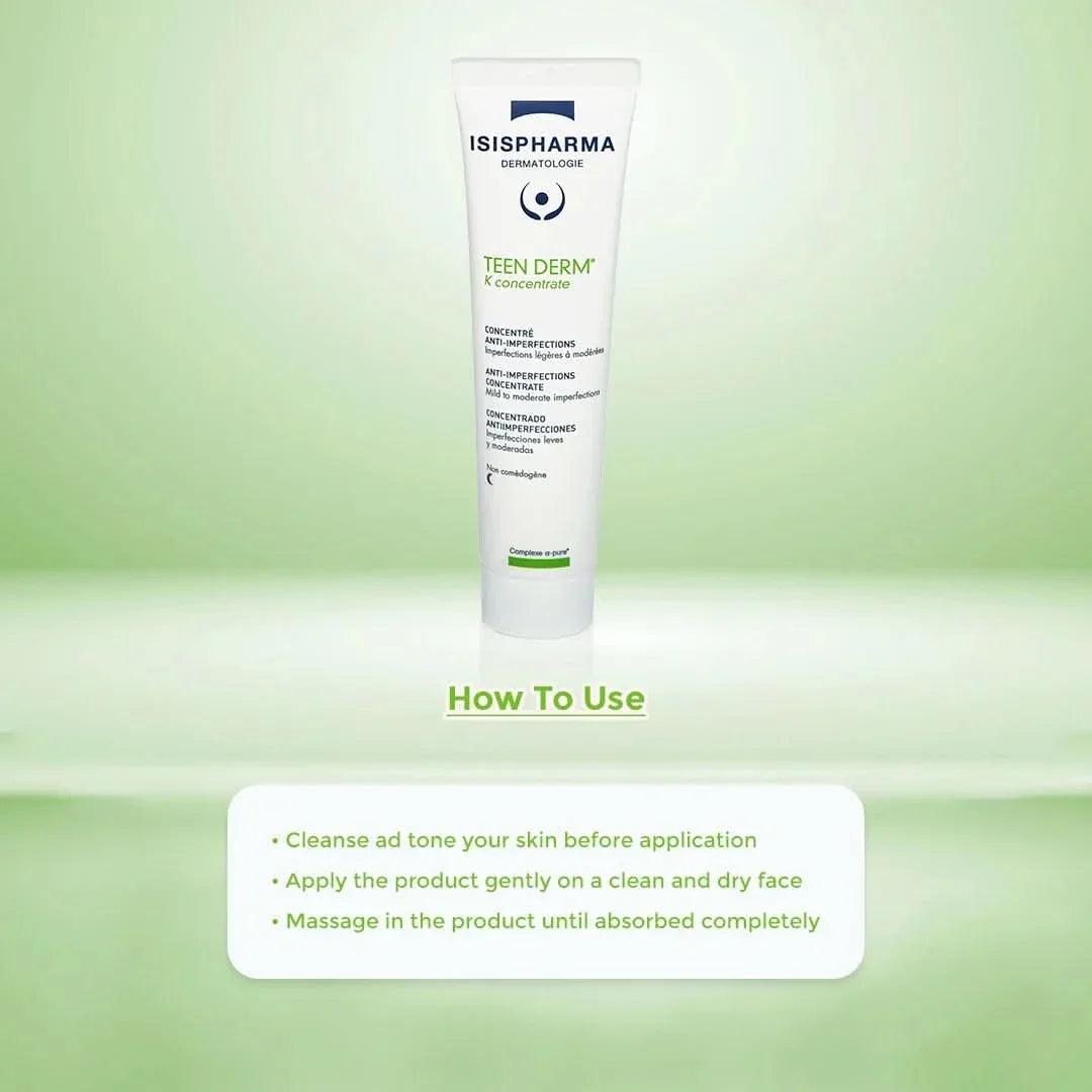 Isispharma Teen Derm K Concentrate Anti-Imperfections Cream for Oily skin with imperfections, Treat severe to serious acne 30ml