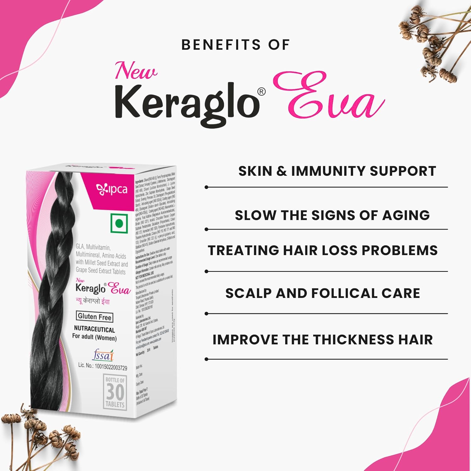 Keraglo Eva Hair Growth Tablets For Women 30 Tabs – Revolutionary Gender Based Formulae | Nourishes Scalp, Supports Follicles & Strengthens Strands – Hair Supplements
