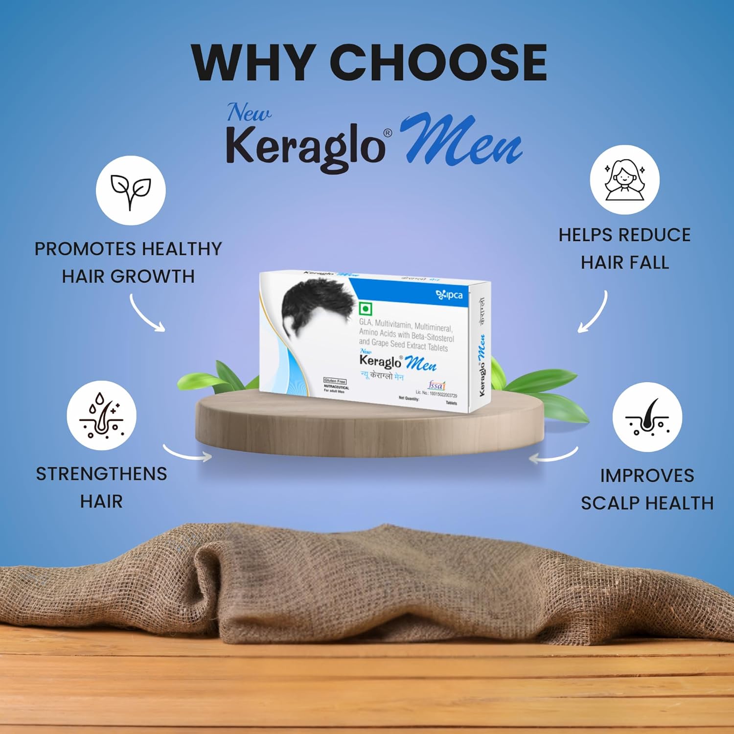 Keraglo Men Hair Growth Tablets, 30 Teblets – Revolutionary Gender Based Formulae – Nourishes Scalp, Supports Hair Follicles & Strengthens Strands – Hair Supplements