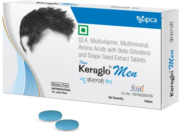Keraglo Men Hair Growth Tablets, 30 Teblets – Revolutionary Gender Based Formulae – Nourishes Scalp, Supports Hair Follicles & Strengthens Strands – Hair Supplements