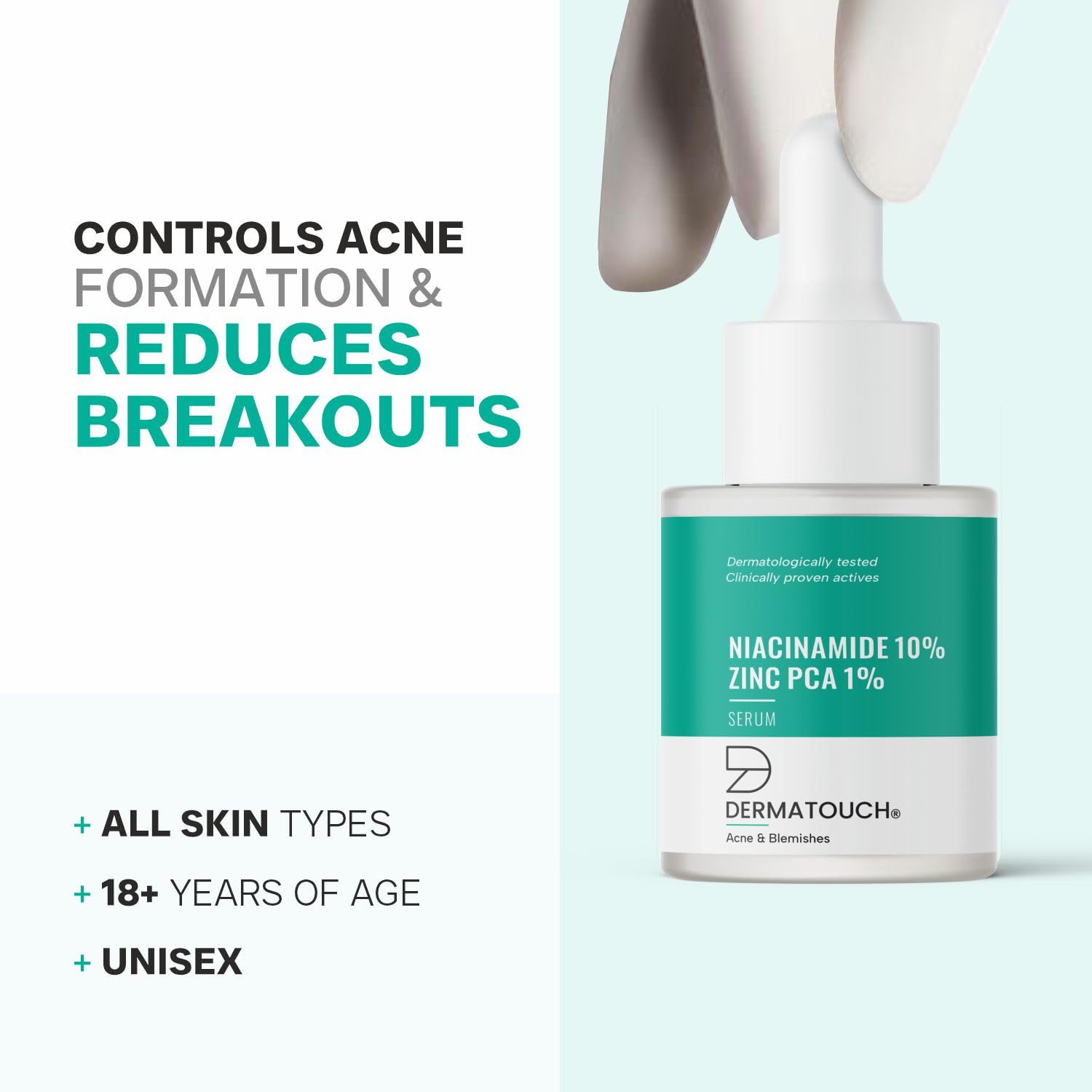 DERMATOUCH 10% Niacinamide Serum for Acne & Blemishes| Oil Balancing with Zinc PCA | For Acne Prone skin