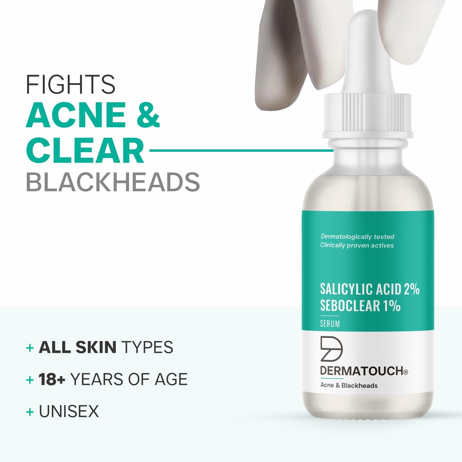DERMATOUCH Salicylic Acid 2% Seboclear w/w 1% Face Serum | For Acne & Blackheads | Specially for Acne-prone & Oily Skin
