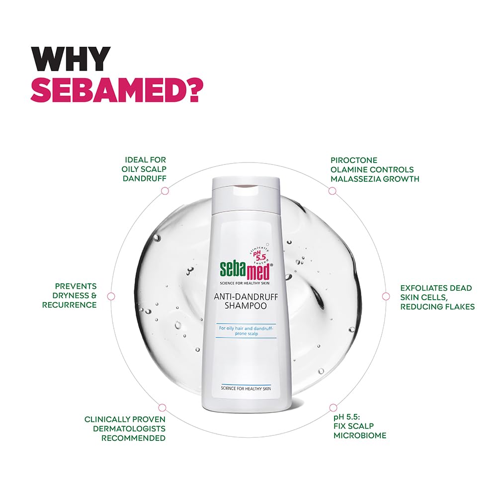 Sebamed Anti Dandruff Shampoo 200 ml | pH 5.5 | Reduces dandruff, scalp itching and irritation | Piroctone Olamine | Phthalates, SLS, Toxin and Parabens free | 50% dandruff reduction in 2 weeks