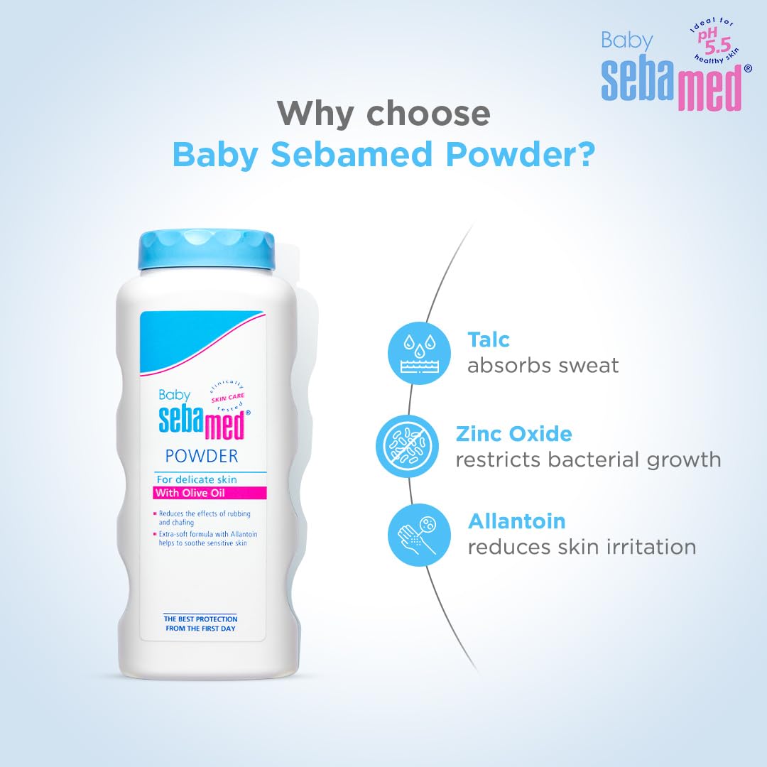Sebamed Baby Powder| Olive Oil, Allantoin|Keeps newborn’s skin fresh|absorbs sweat