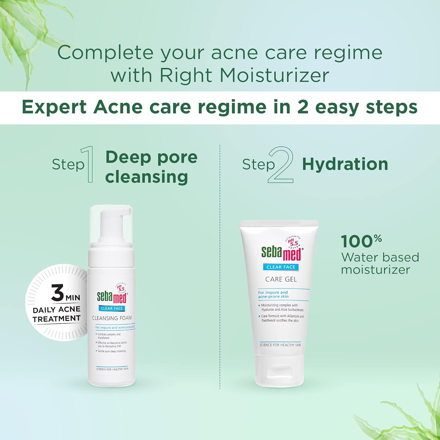 Sebamed Clear Face Care Gel , 50 ml | pH 5.5  |Acne/ pimple prone skin|Hyaluronic acid & Aloe Vera|Water based Moisturiser | non sticky l Toxin free