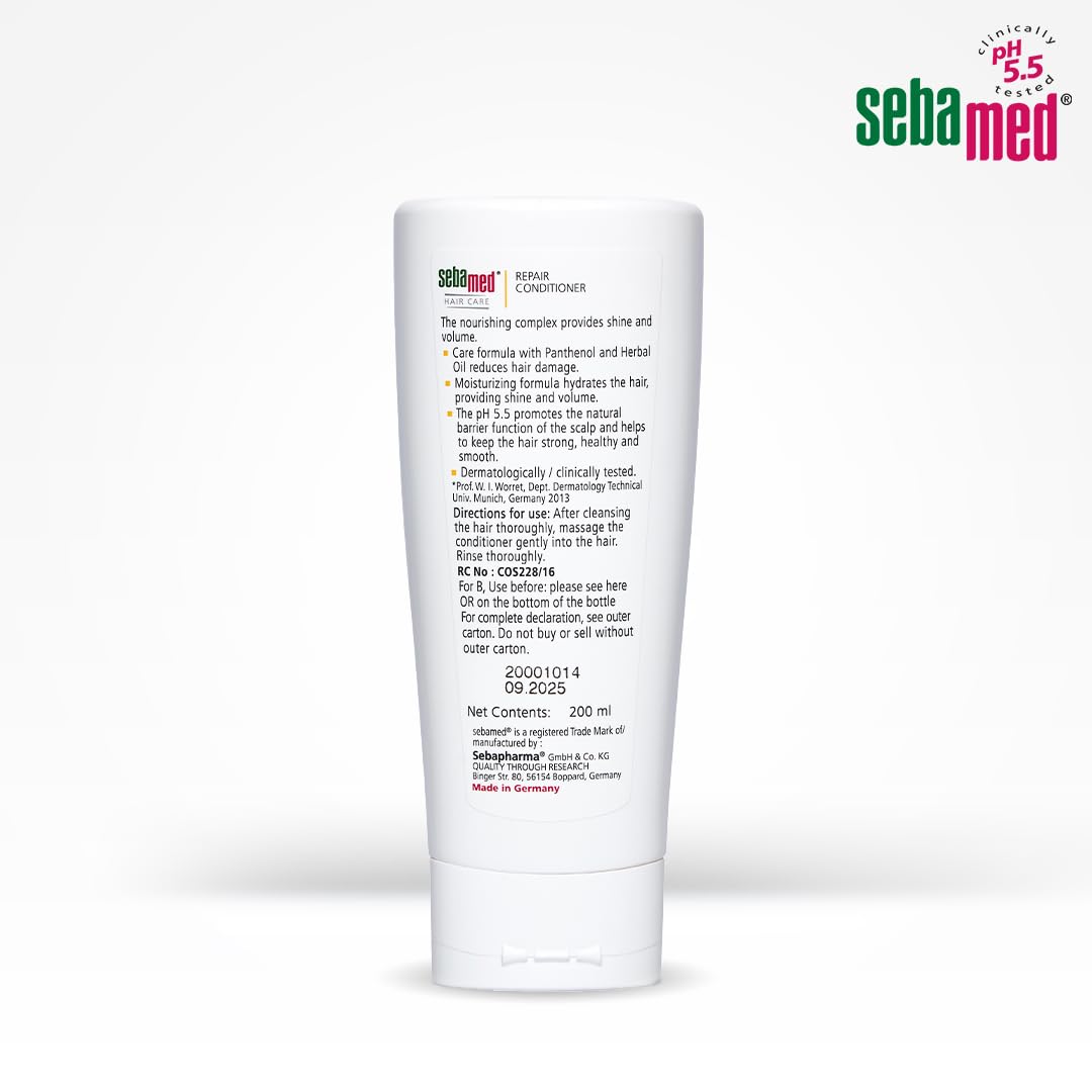 Sebamed Hair Repair Conditioner | Ph5.5 I 88% 'Excellent Care' Results | Repairs Dry, Damaged Hair & Scalp | Moisturizing Formula Adds Shine & Volume Unscented, 200 ml