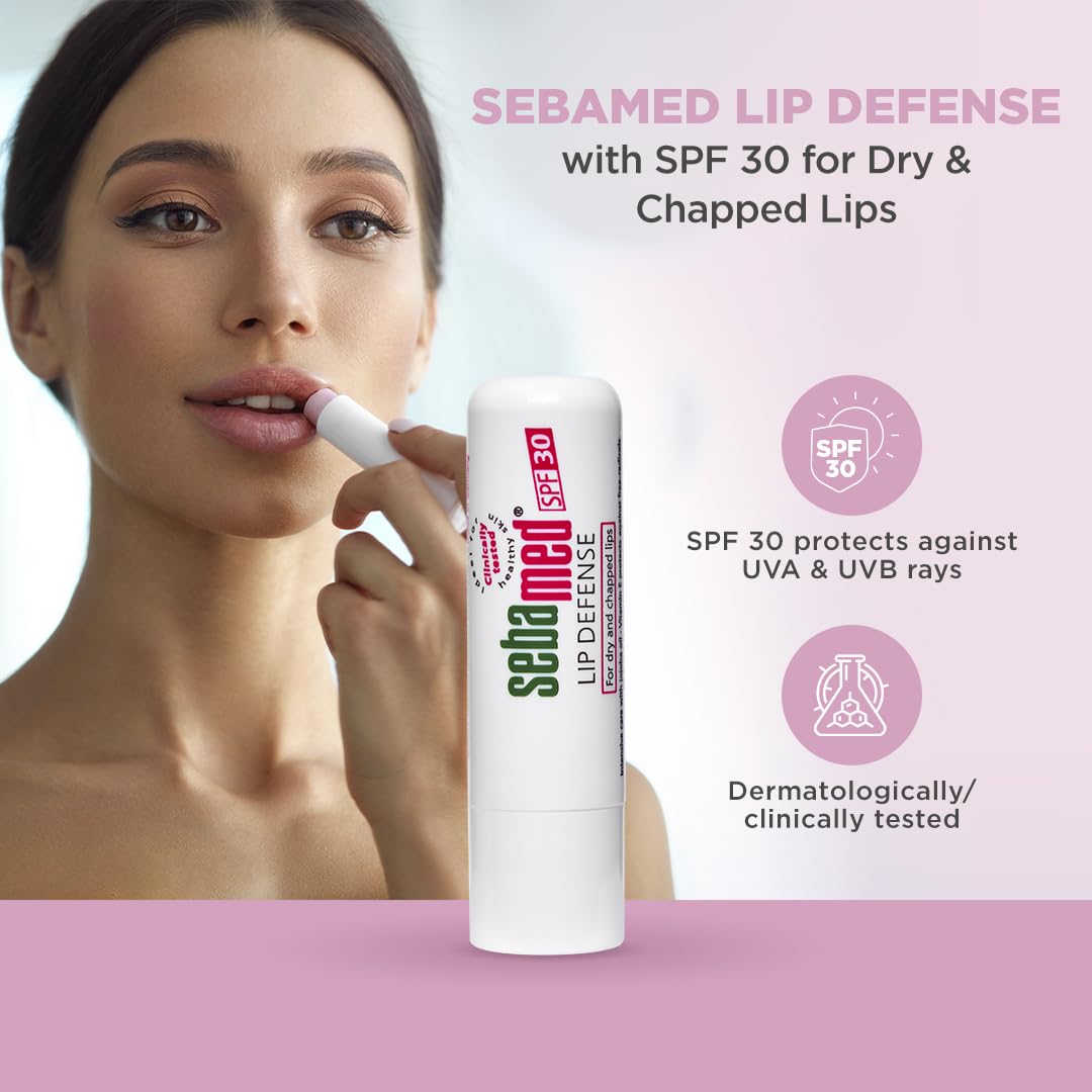 Sebamed Lip Defense Lip Balm With SPF 30 + Vit E | Regenerates Dry, Chapped Lips | Intensive Care With Vit E, Jojoba Oil & Chamomile |Clinically Tested | For Men & Women, 4.8g