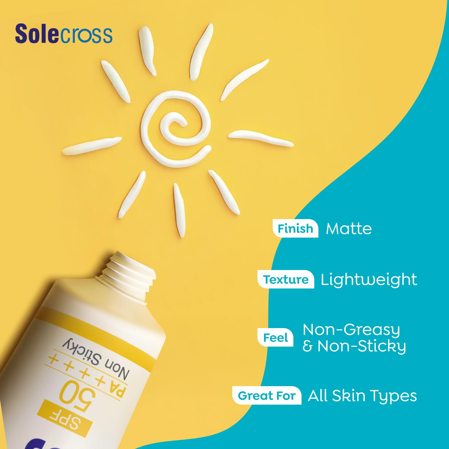 Solecross All Sun Block Lotion - SPF50+ Pa++++ | 50g | Non-Sticky Formula Based Water Resistant Sunscreen | Protection Against UVA/UVB Rays