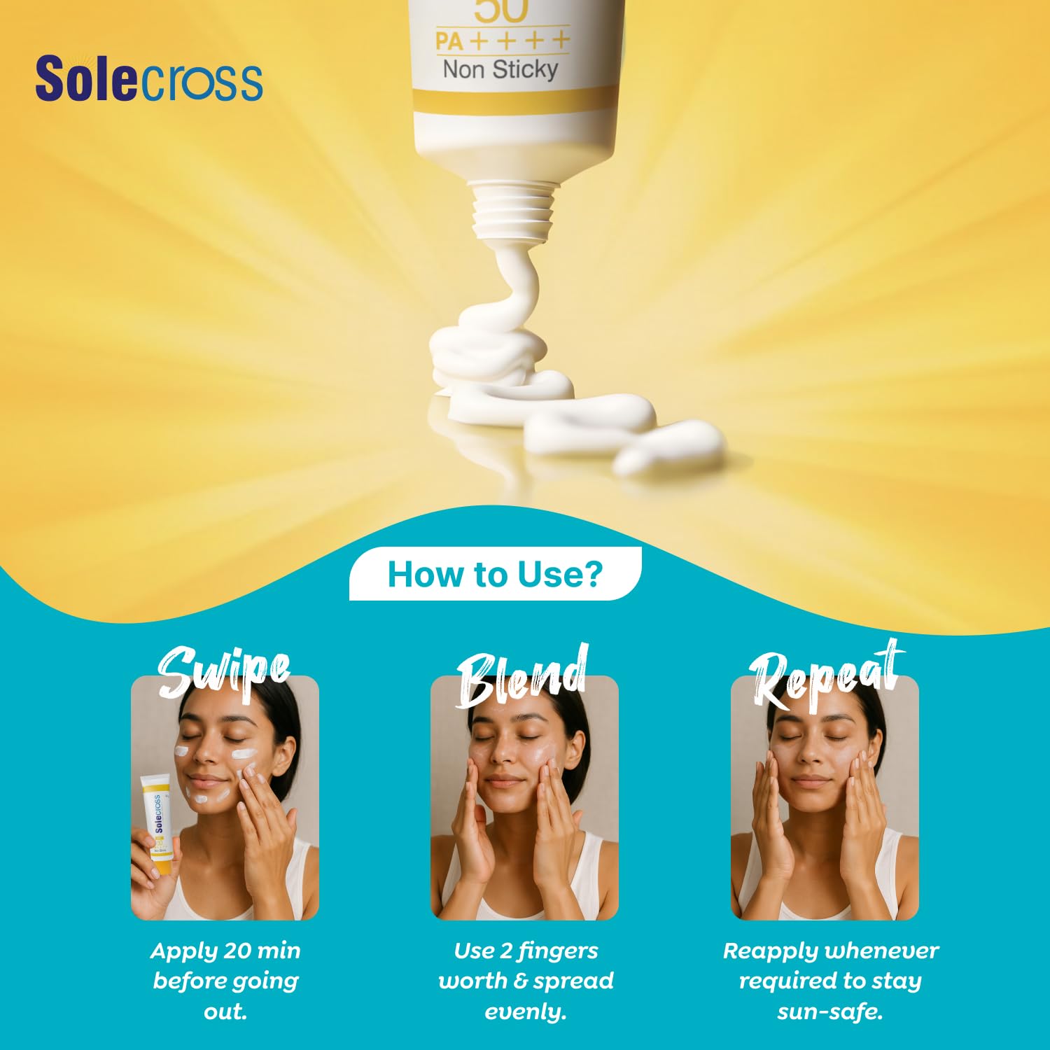 Solecross All Sun Block Lotion - SPF50+ Pa++++ | 50g | Non-Sticky Formula Based Water Resistant Sunscreen | Protection Against UVA/UVB Rays