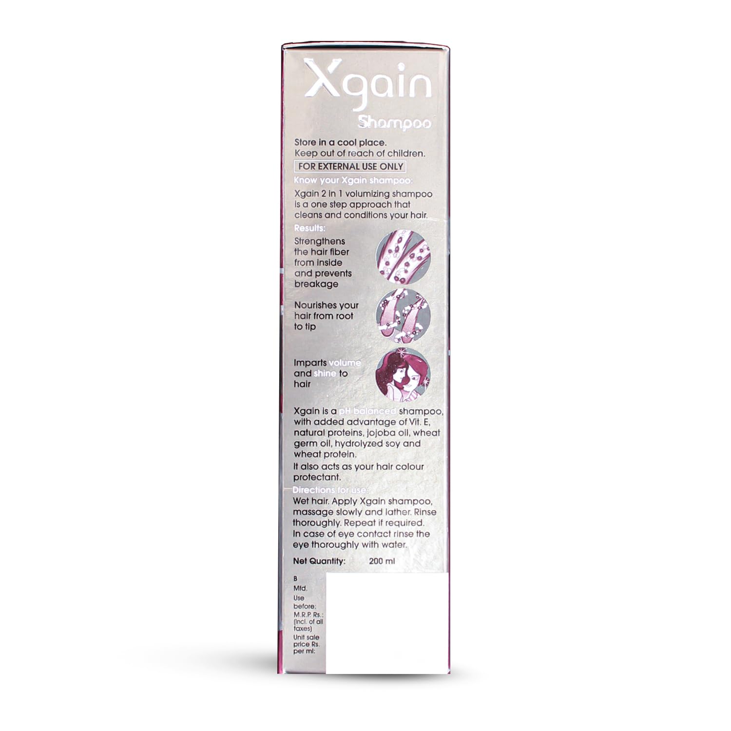 Xgain Shampoo | 2 in 1 Volumizing Formula | pH Balanced | Enhance Hair Volume and Shine | 200 ml